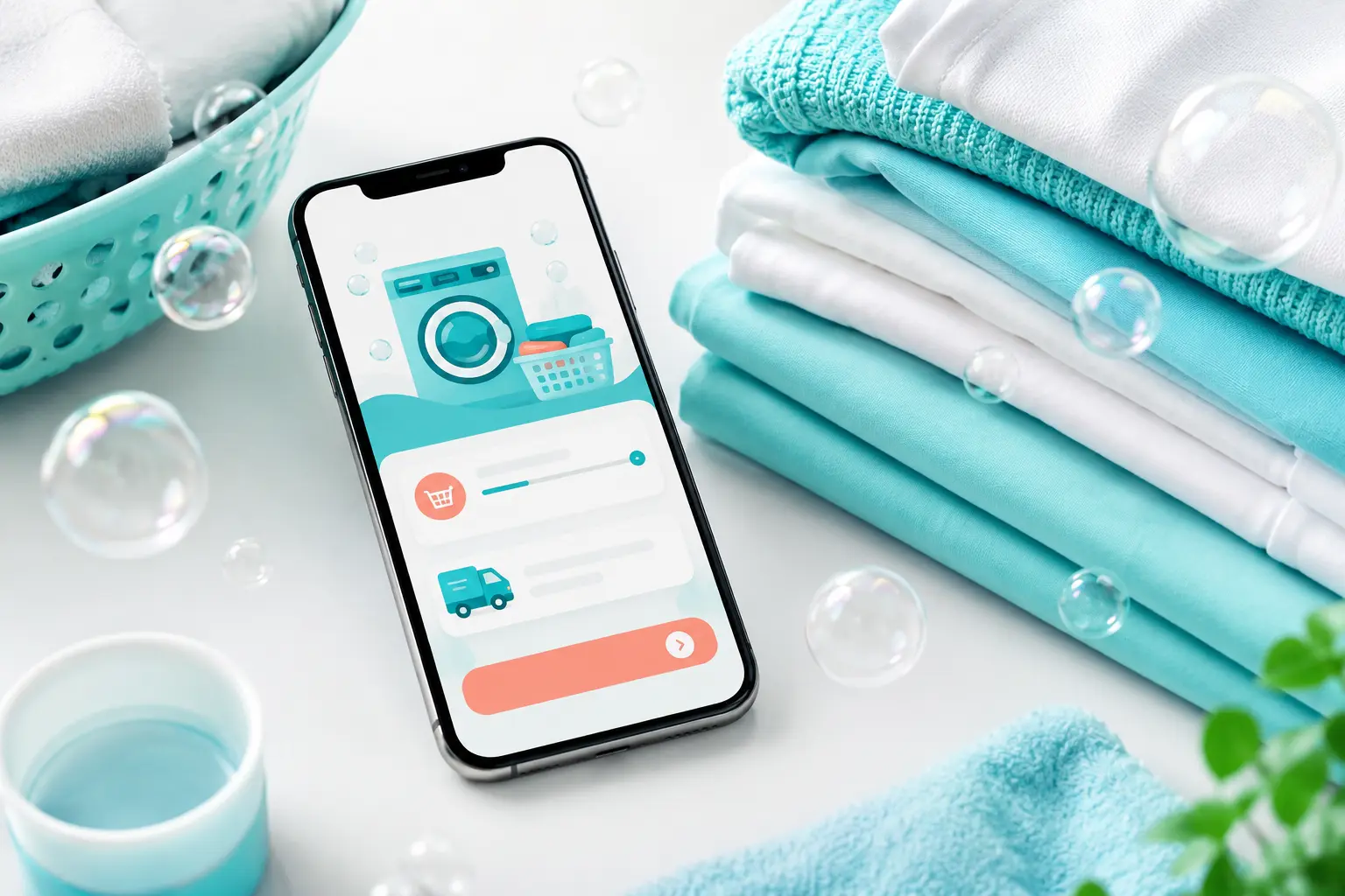 Datewash App neben frischer Wäsche